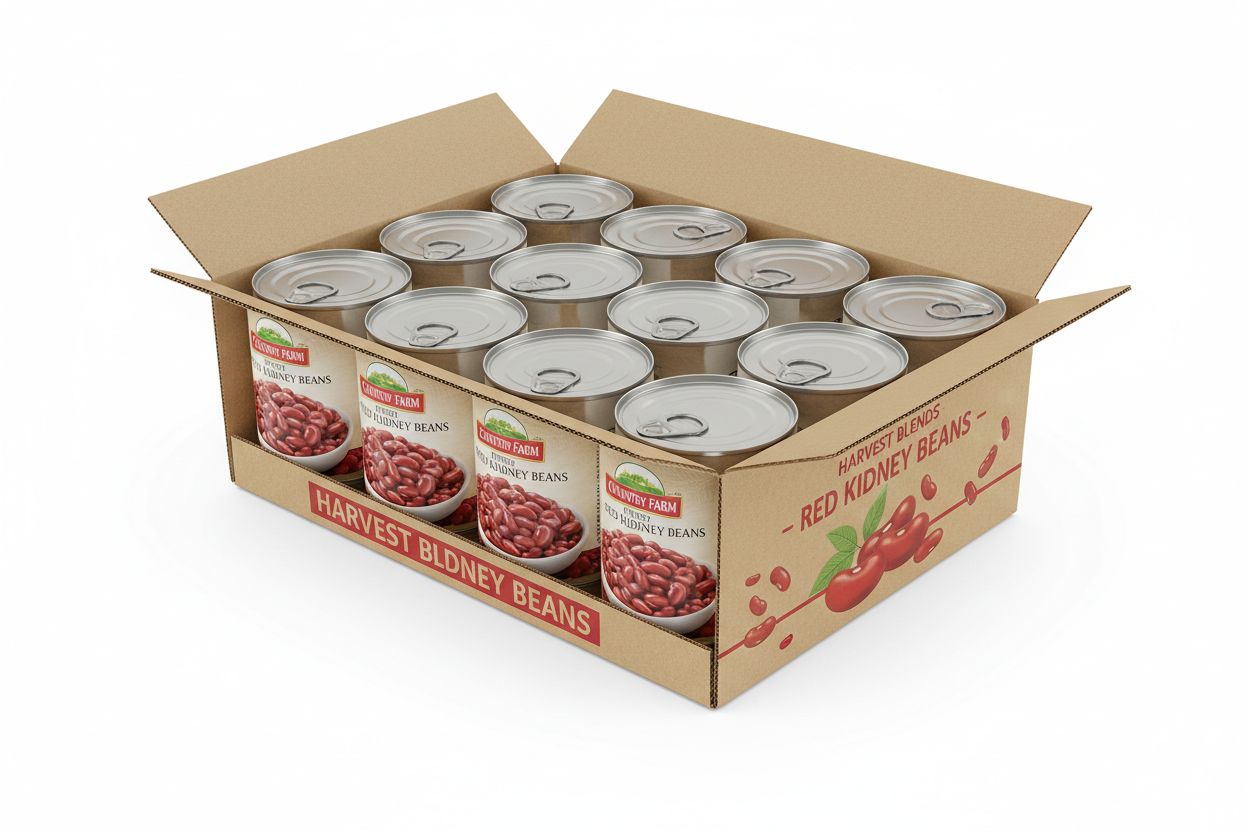 Carton de 12 boîtes de haricots rouges en conserve